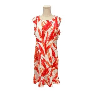 Glamour Casual Dress Sleeveless Pullover Floral Design Orange Midi Women’s Sz 12